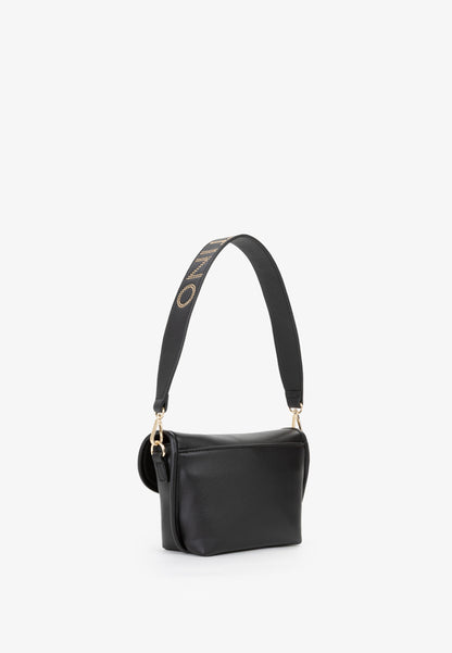 Sac bandoulière femme noir simili cuir grainé doré