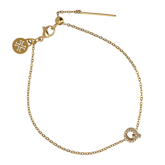 Bracelet femme acier doré lettre Q zirconia 19 cm
