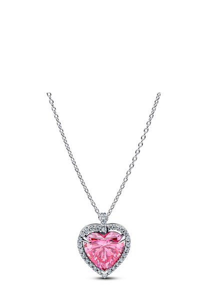 Collier ras du cou cœur halo rose