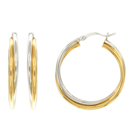 Créoles femme argent rhodié bicolore or jaune 30mm