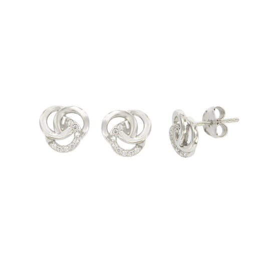 Clous d'oreilles femme argent rhodié nœud zirconia