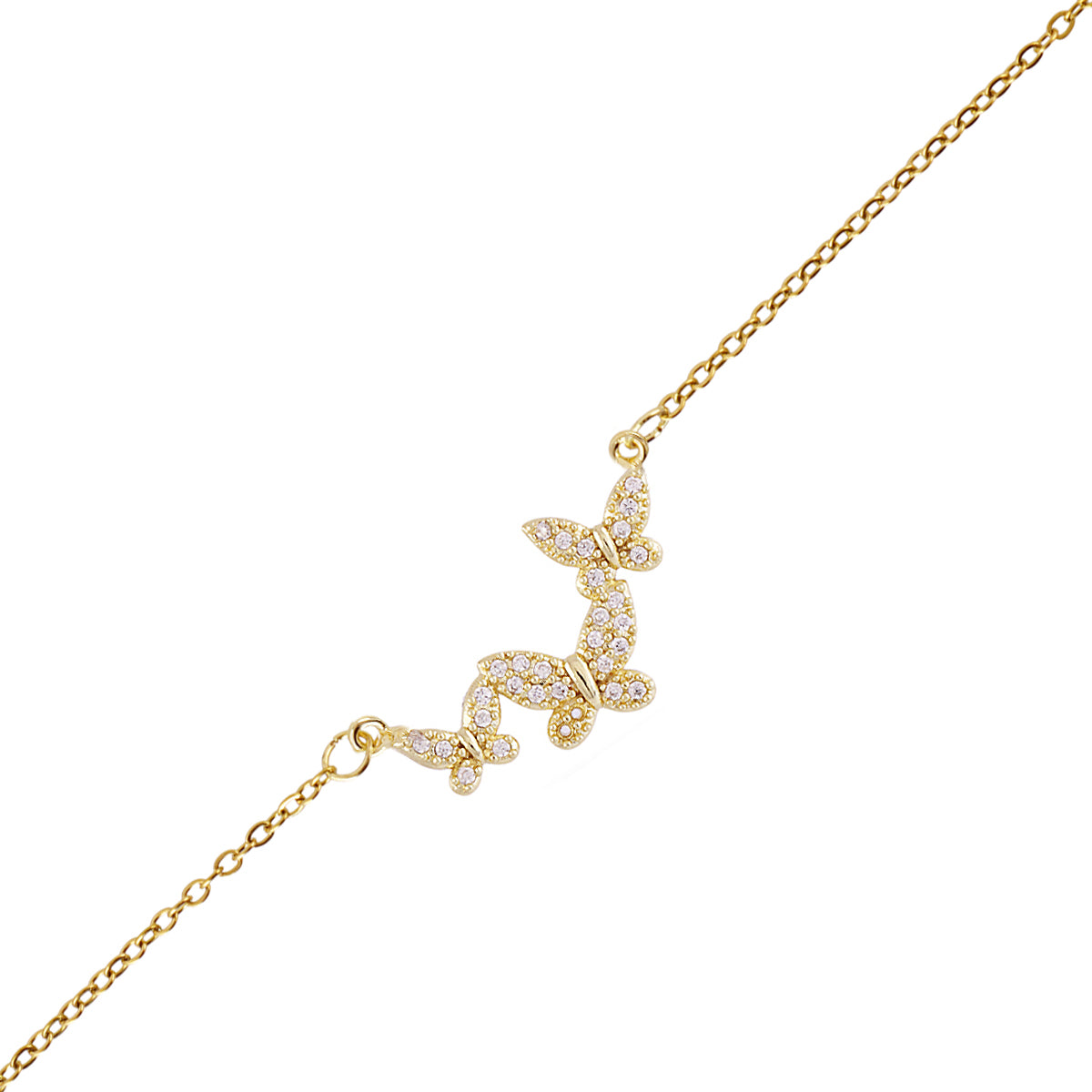 BRACELET - ACIER DORE - ZIRCONIA - PAPILLON