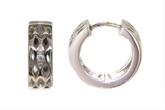 Créoles femme argent rhodié motif ajouré zirconia 16mm