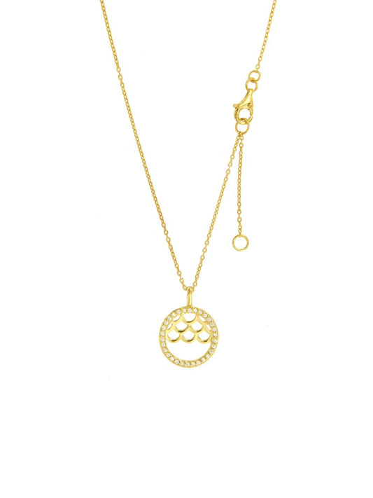 Collier femme argent doré médaillon écailles zirconia