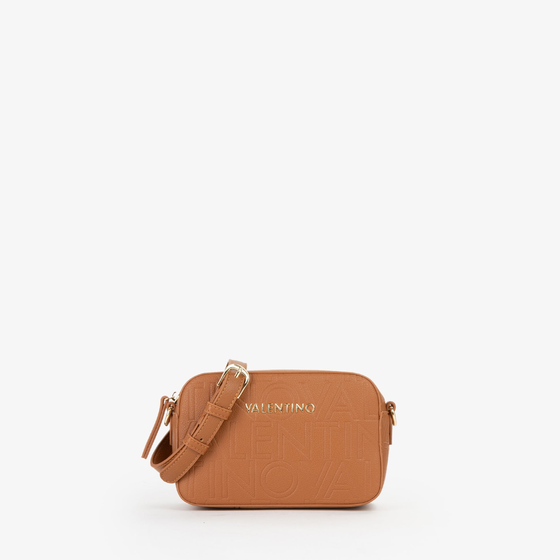 Sac bandoulière femme cuir façon camel logo embossé
