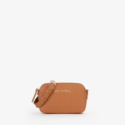 Sac bandoulière femme cuir façon camel logo embossé