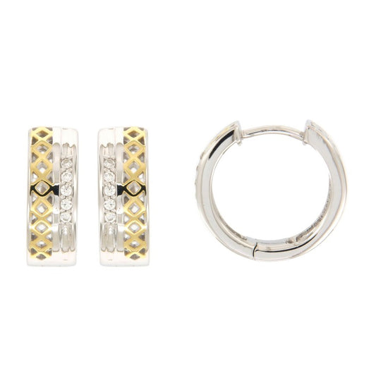Créoles femme argent rhodié bicolore or zirconia 16 mm