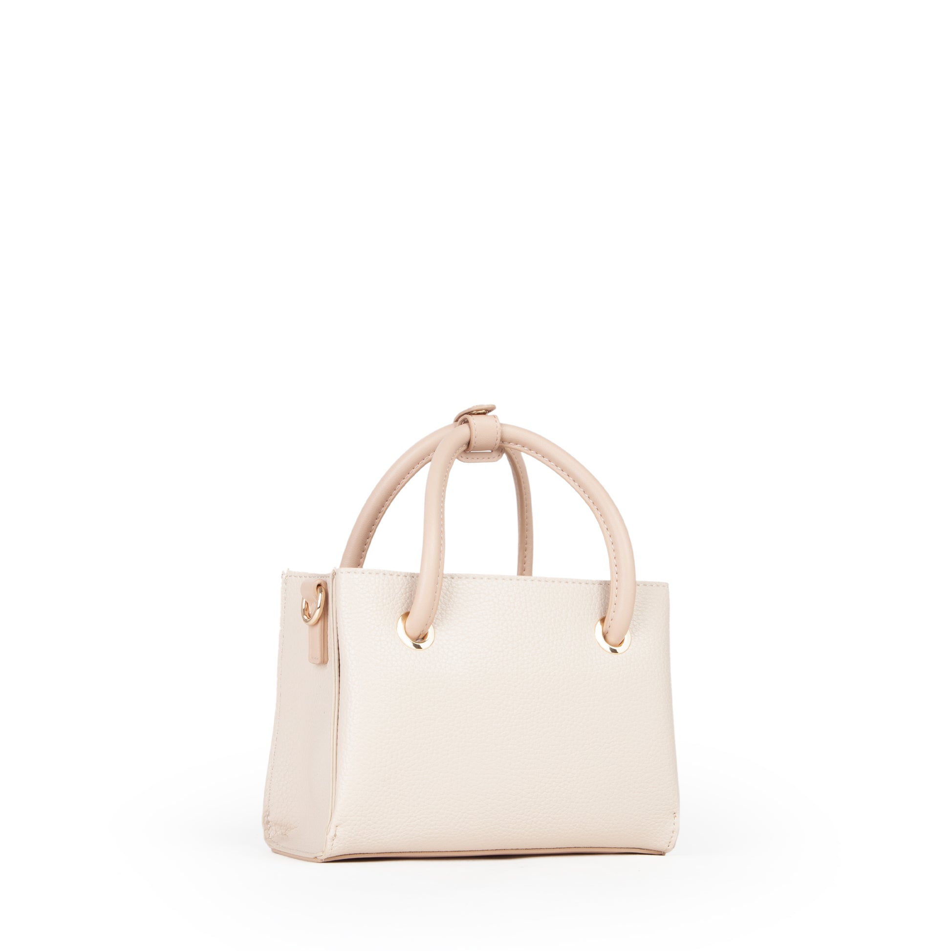 Sac à main femme écru bi-matière anse tubulaire dorée