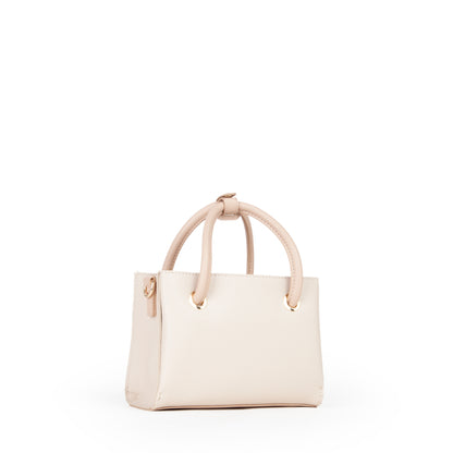 Sac à main femme écru bi-matière anse tubulaire dorée