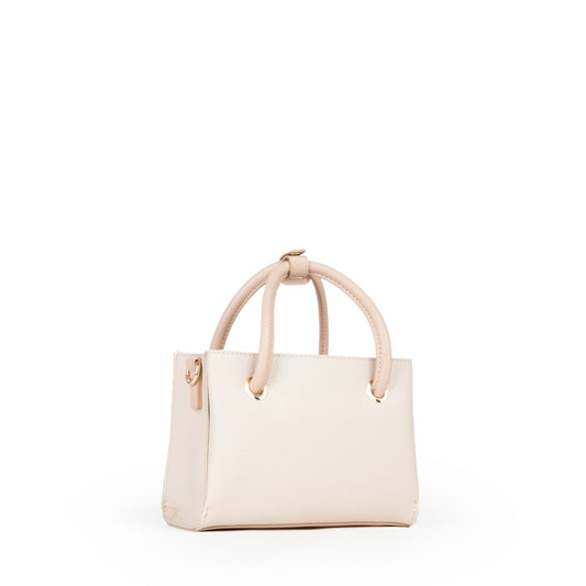Sac à main femme écru bi-matière anse tubulaire dorée