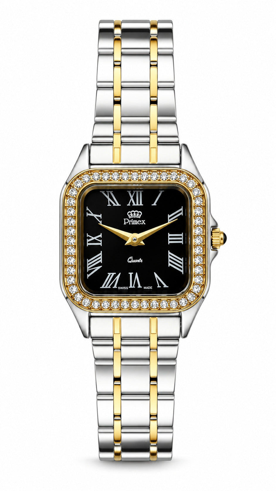 Montre femme bicolore carrée Swiss Made cadran noir