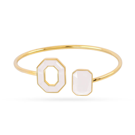 Bracelet femme acier doré initiale O pierre synthétique blanche