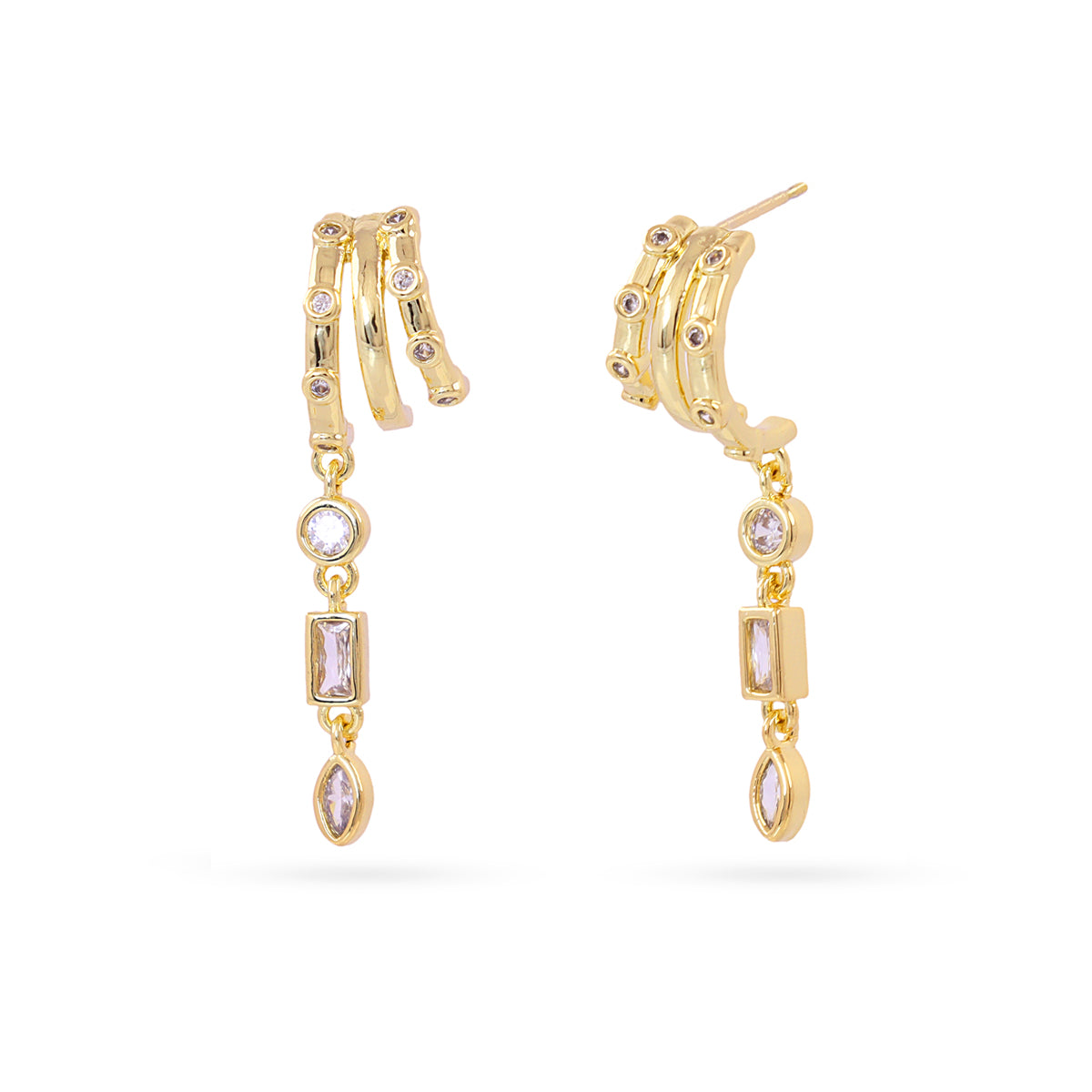 Boucles d'oreilles pendantes femme acier doré zirconia