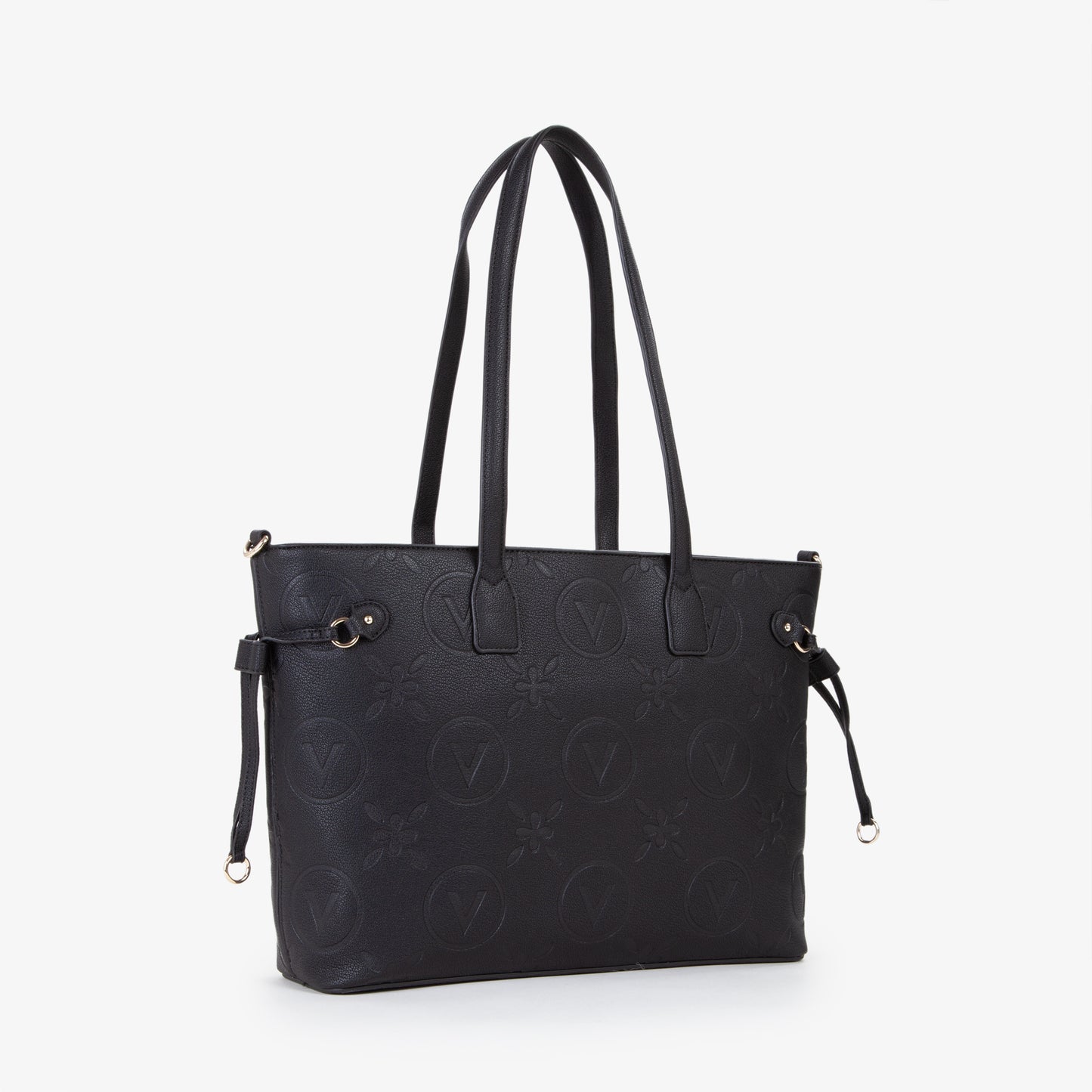 Sac cabas femme noir embossé monogramme floral