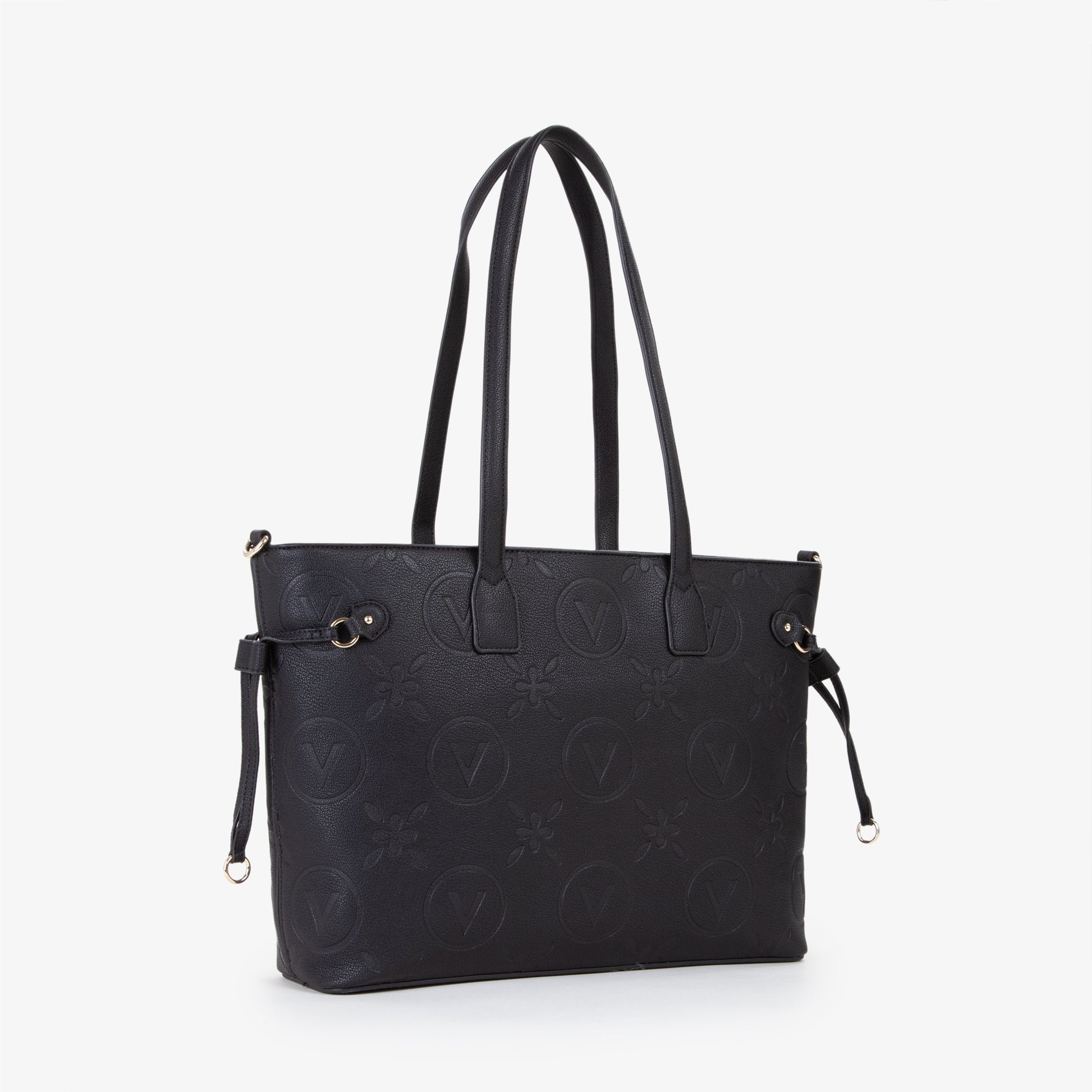 Sac cabas femme noir embossé monogramme floral