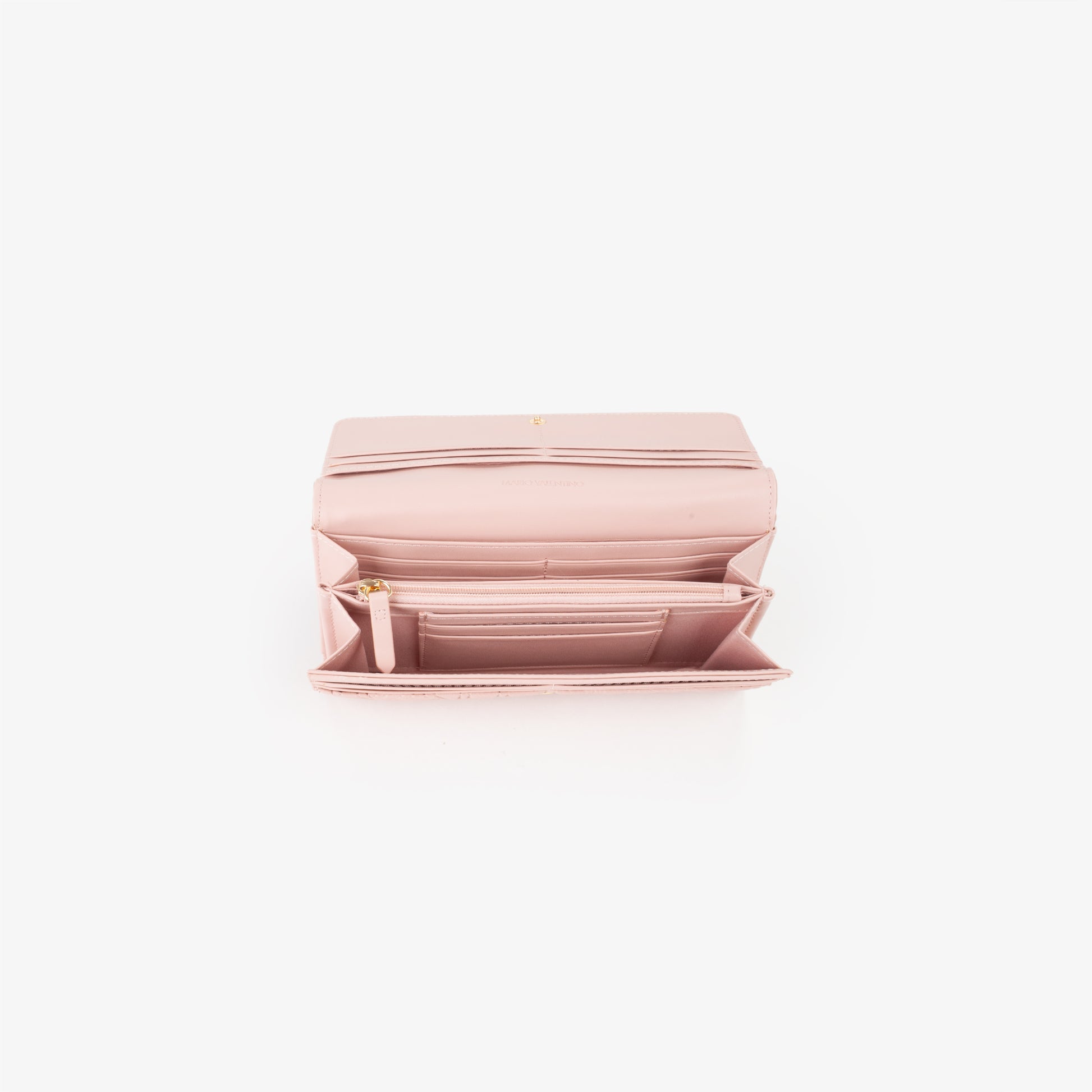 Portefeuille femme rose motif logo embossé fermeture rabat
