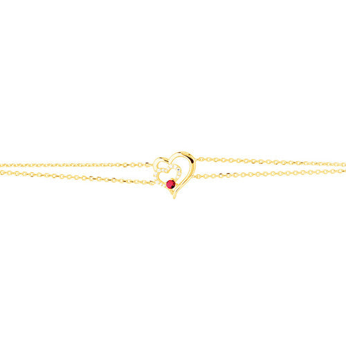 Bracelet femme plaqué or jaune cœur zirconia rouge