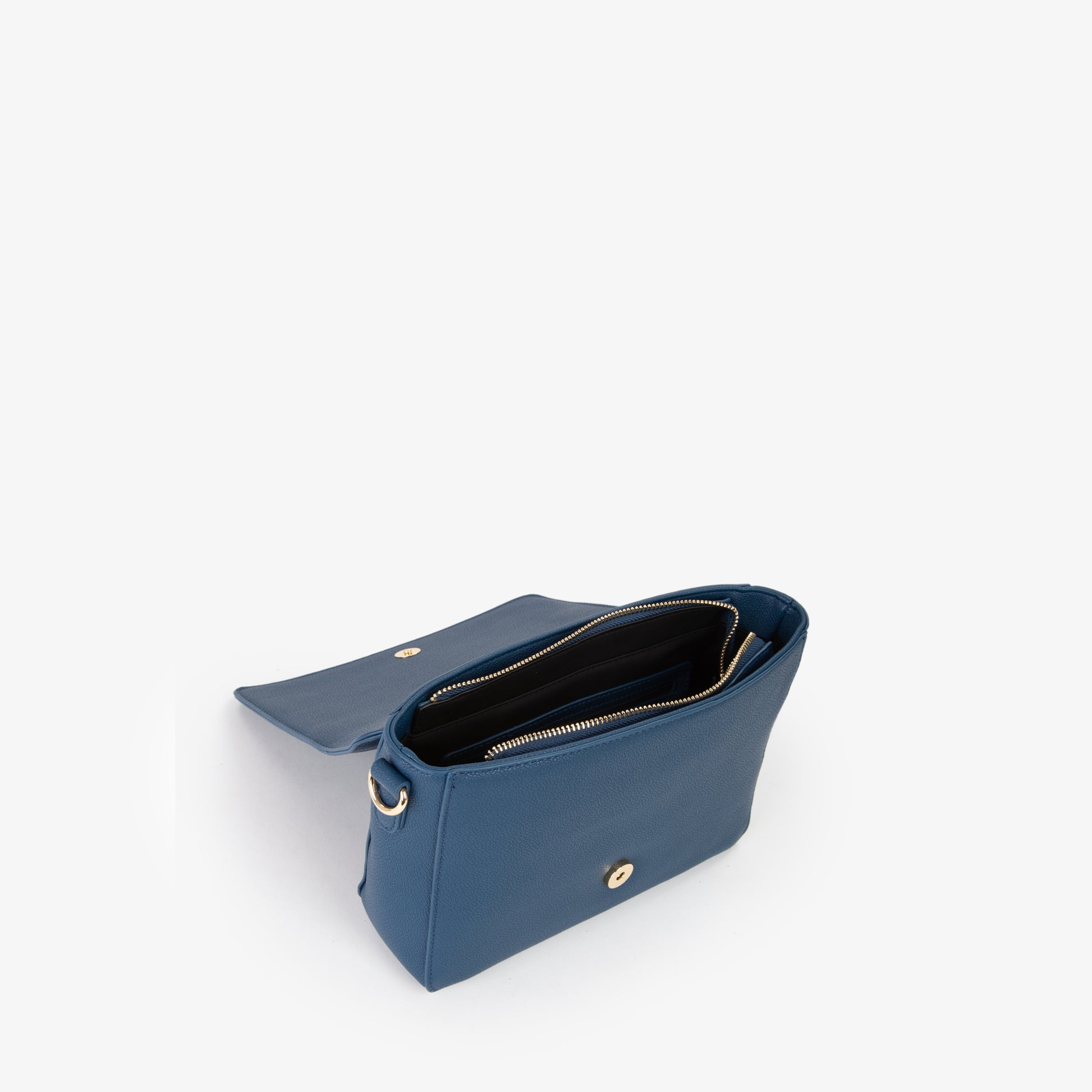 Sac bandoulière femme bleu cuir grainé logo embossé