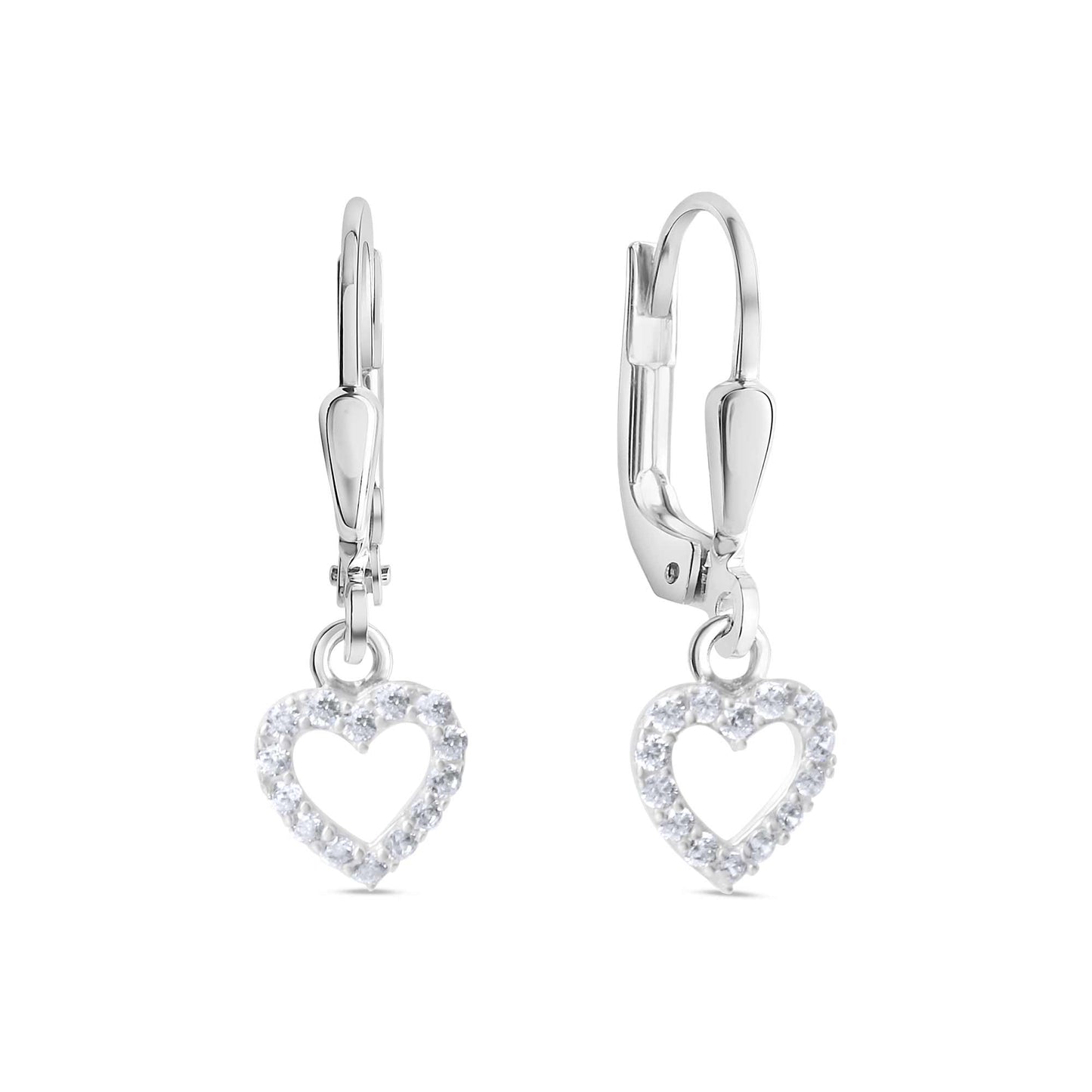 Boucles d'oreilles femme argent rhodié pendantes cœur zirconia