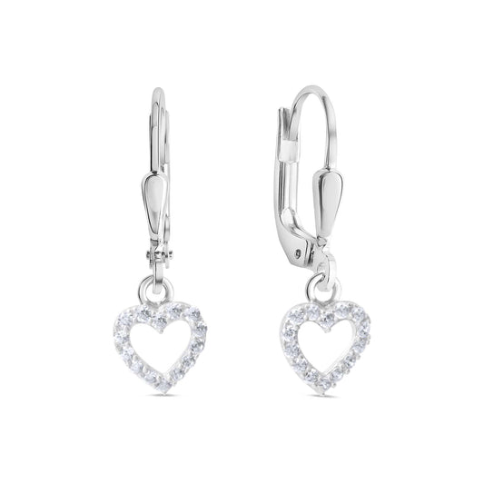 Boucles d'oreilles femme argent rhodié pendantes cœur zirconia