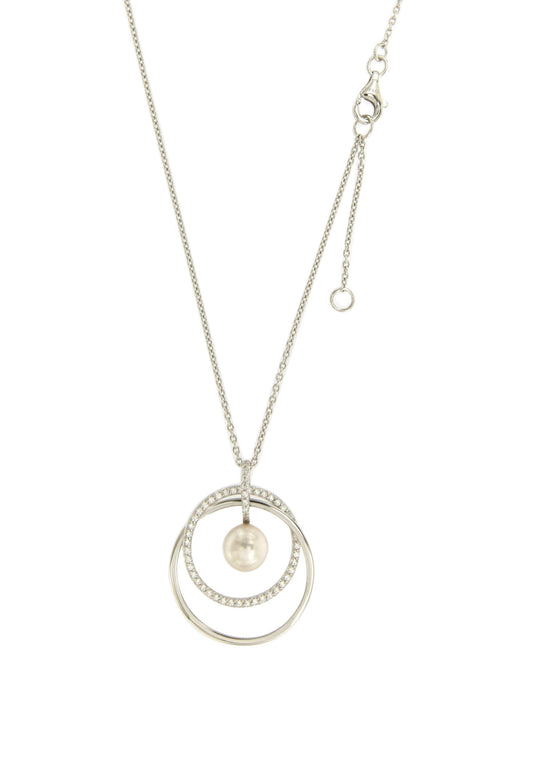 Collier femme argent rhodié perle d'eau douce et zirconia