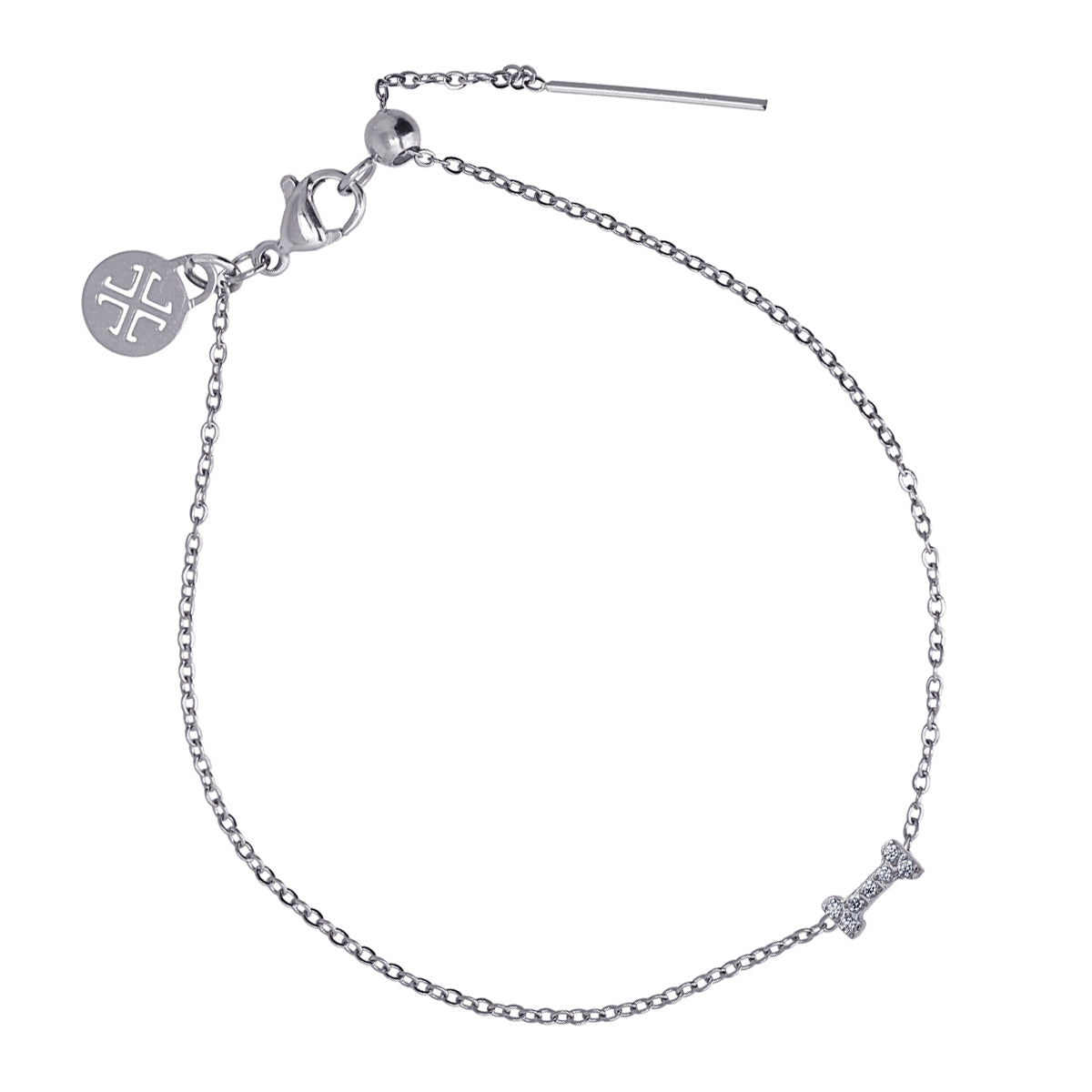 Bracelet femme acier argenté lettre I zirconia 19 cm