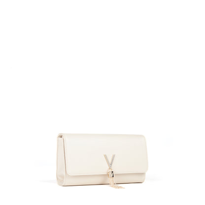 Sac pochette femme beige doré chaîne et breloque