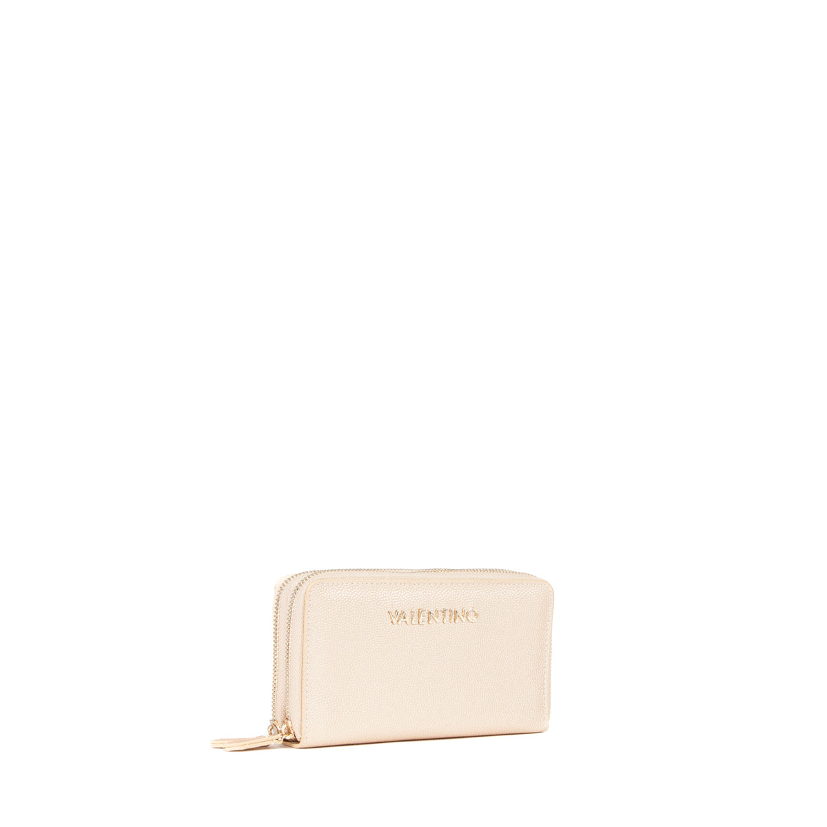 Portefeuille femme zippé grainé doré nacré élégant