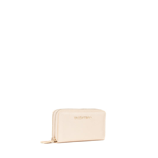 Portefeuille femme zippé grainé doré nacré élégant