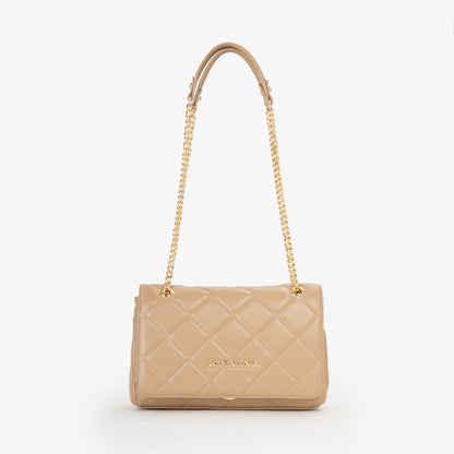 Sac bandoulière femme matelassé beige chaîne dorée