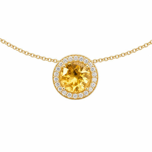 Collier femme or jaune 9k citrine et zirkonia halo