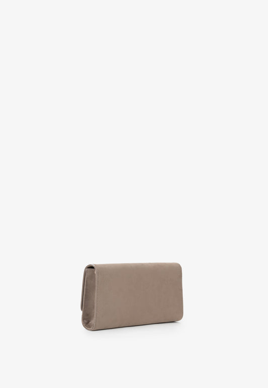 Sac bandoulière femme suédine taupe chaîne dorée