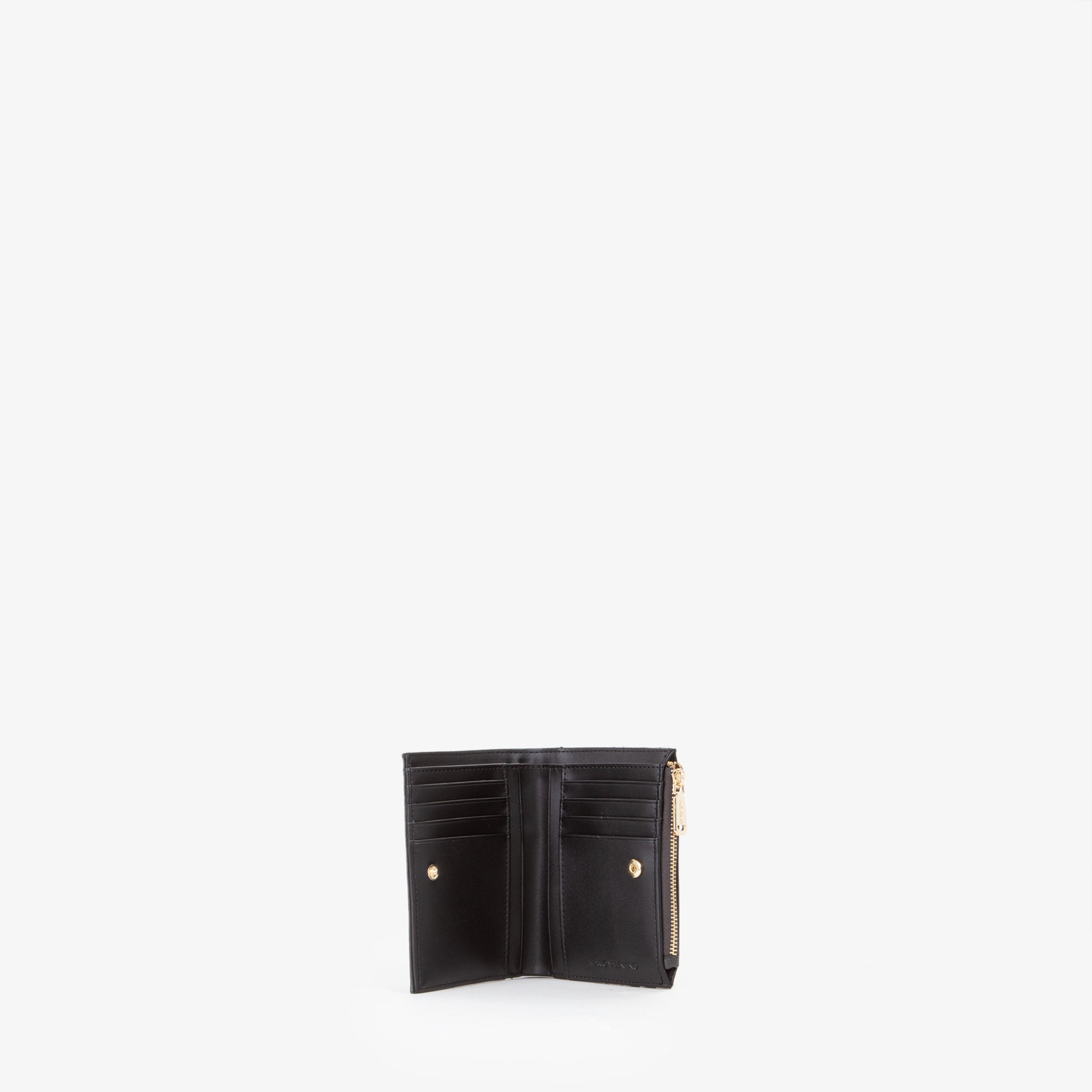 Portefeuille femme noir motif logo zippé compact