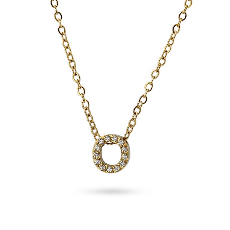 Collier femme acier jaune lettre O zirconia 38 cm