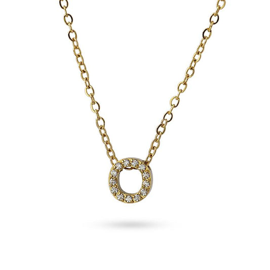 Collier femme acier jaune lettre O zirconia 38 cm