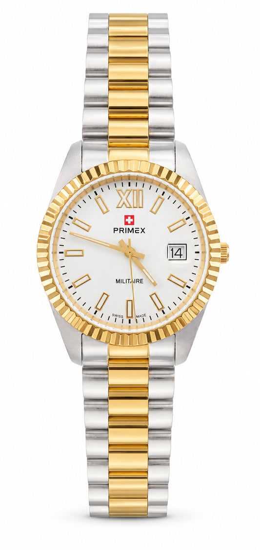 Montre homme bicolore Swiss Made cadran blanc Militaire