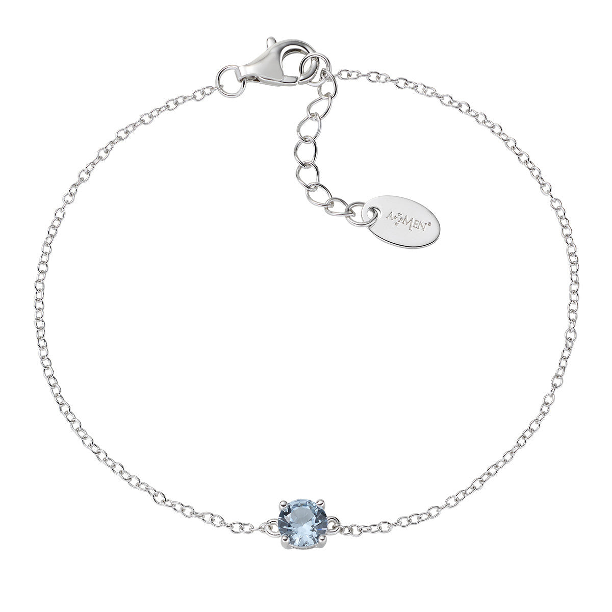Bracelet femme argent 925 solitaire zircon aigue-marine