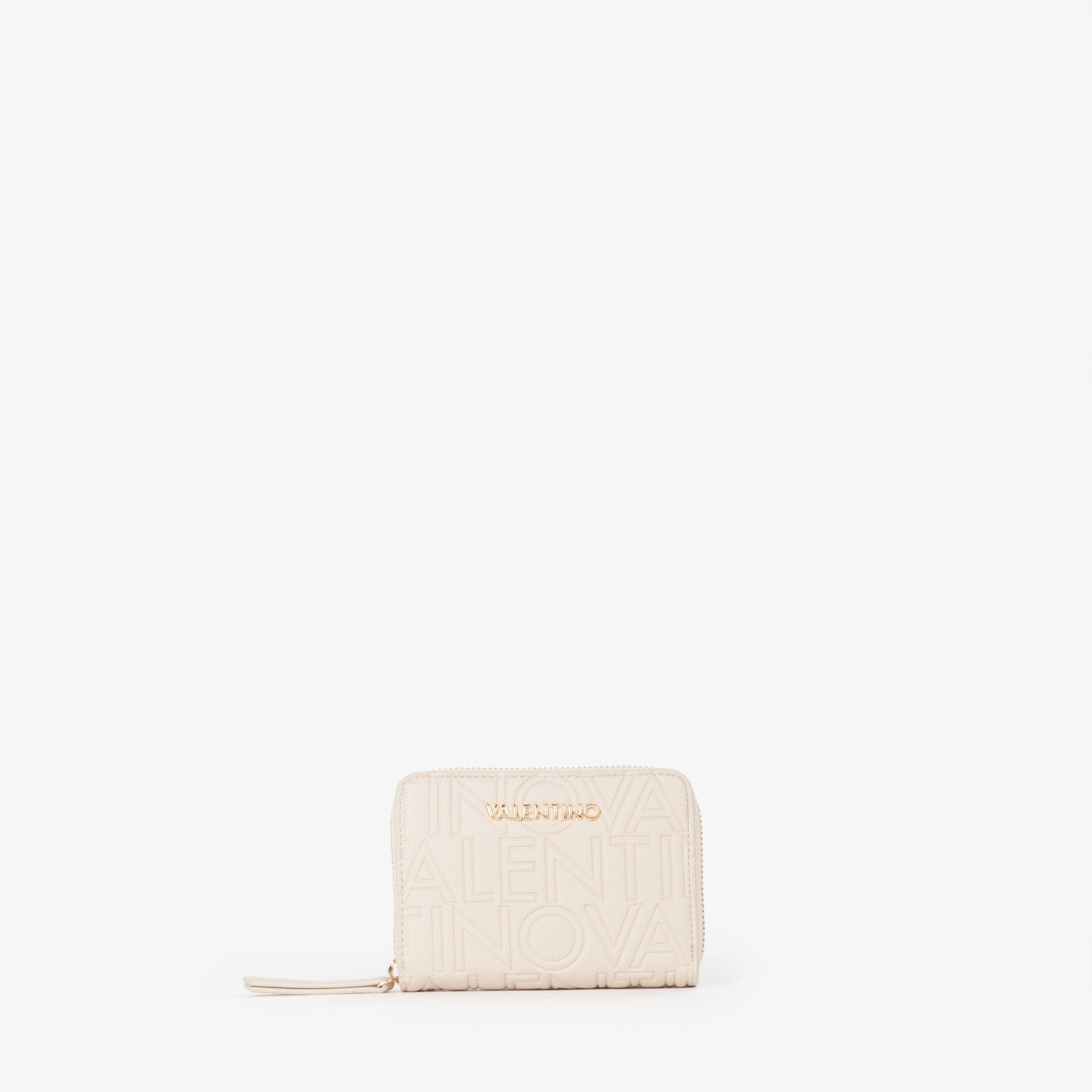 Portefeuille femme écru zippé motif logo embossé