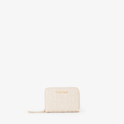 Portefeuille femme écru zippé motif logo embossé
