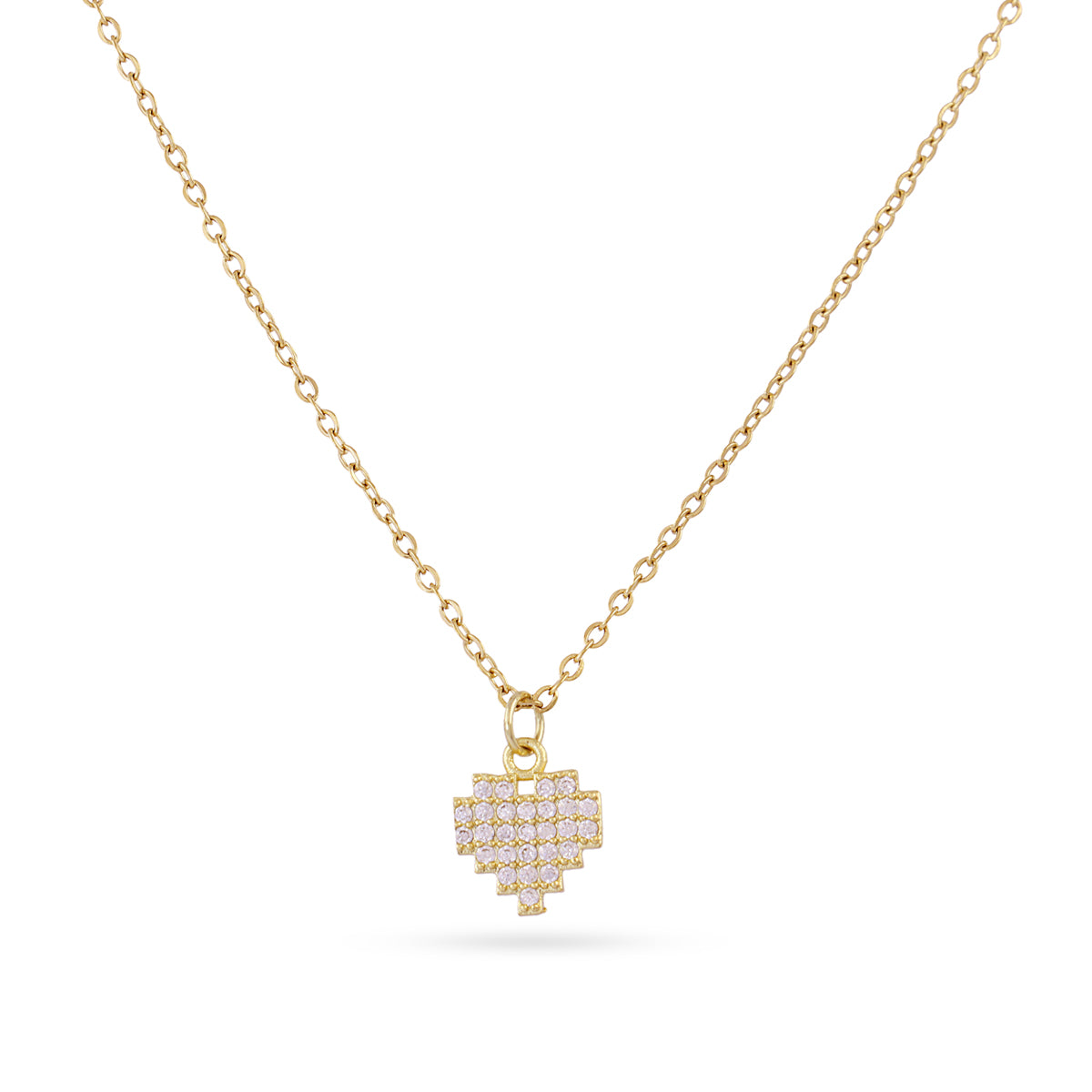 Collier femme acier doré cœur pixel zirconia rose