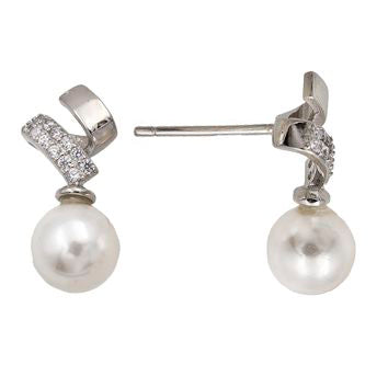 Boucles d'oreilles femme argent perle synthétique et zircons