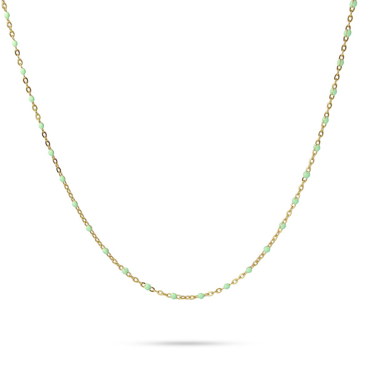 Collier femme acier doré perles émail vert menthe 40cm