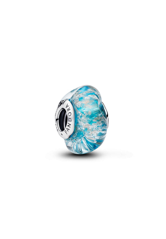 Breloque en verre de Murano turquoise et paillettes
