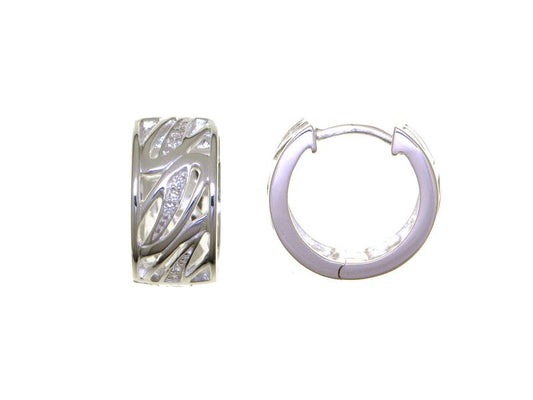 Créoles femme argent rhodié motif vagues zirconia 16mm