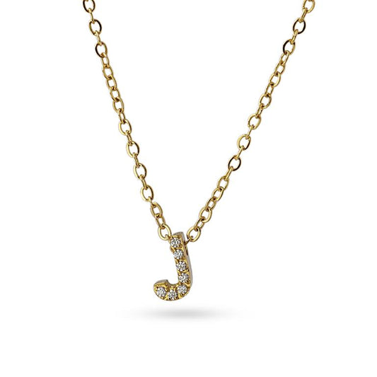 Collier femme acier jaune lettre J zirconia 38 cm