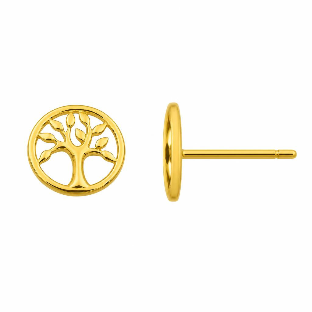 Clou d'oreille femme or jaune 9 carats motif arbre de vie