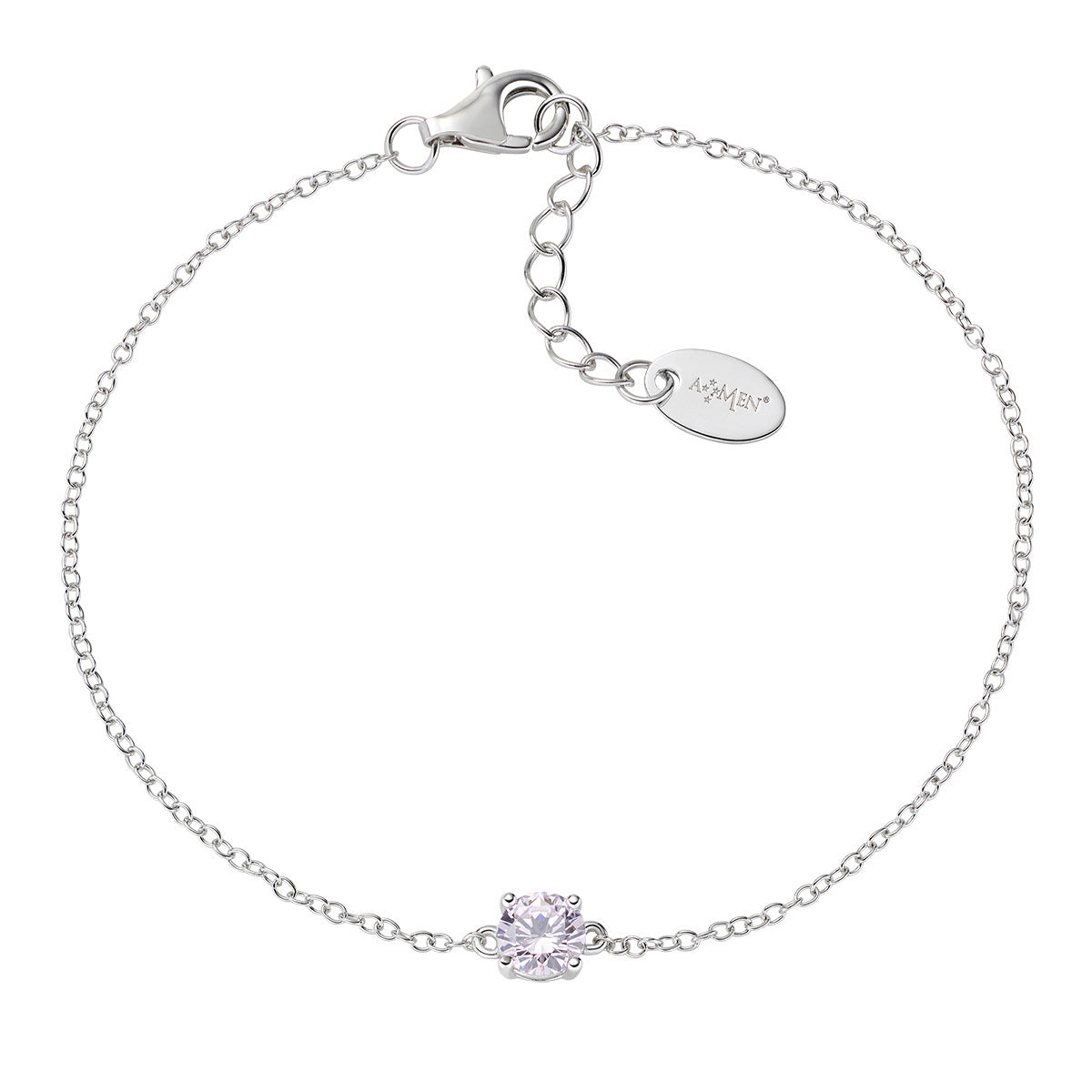 Bracelet femme argent 925 rhodié zircon rose solitaire