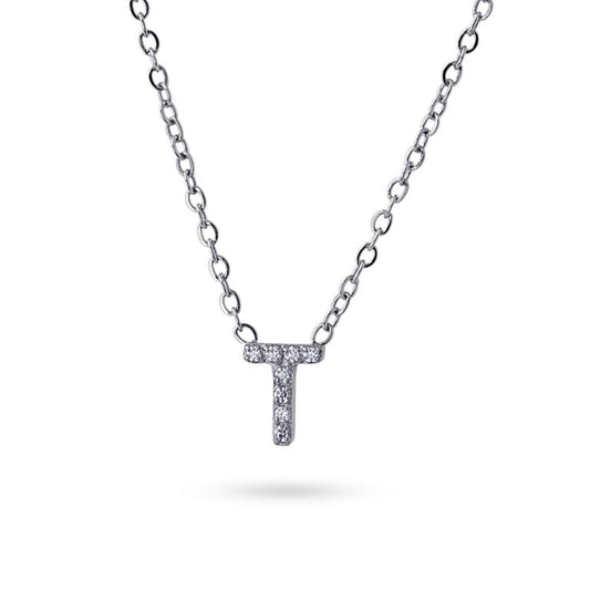 Collier femme acier lettre T zirconia gris 38cm