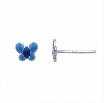 Boucles d'oreilles enfant argent papillon laque bleue