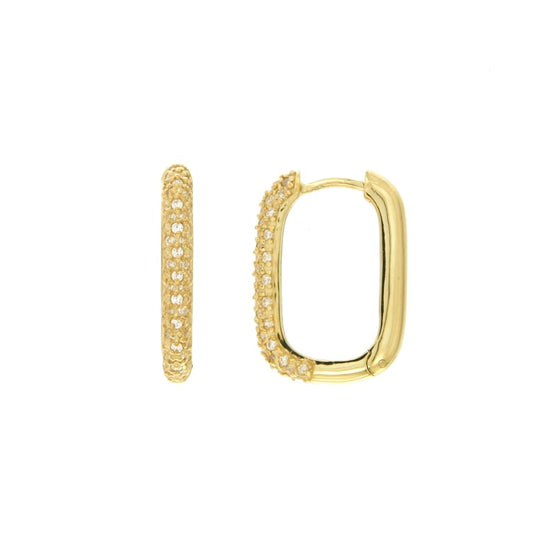 Créoles femme argent doré pavé zirconia forme rectangulaire